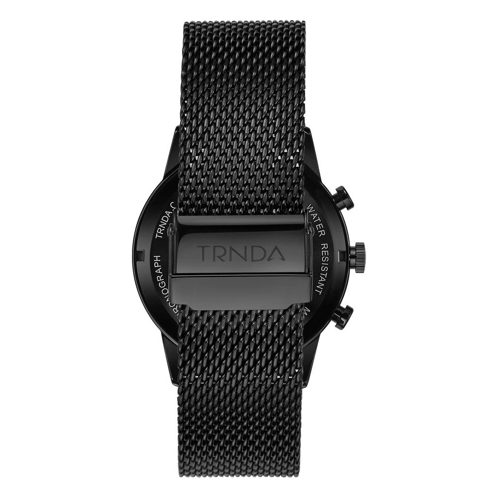 Trnda Men's Black Stainless Steel Watch, Dark Blue Dial | Tr43mbl