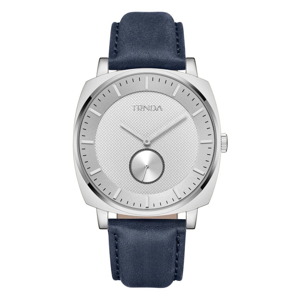 Trnda Men's Stainless Steel Square Watch, Blue Leather Band | Trd45mm