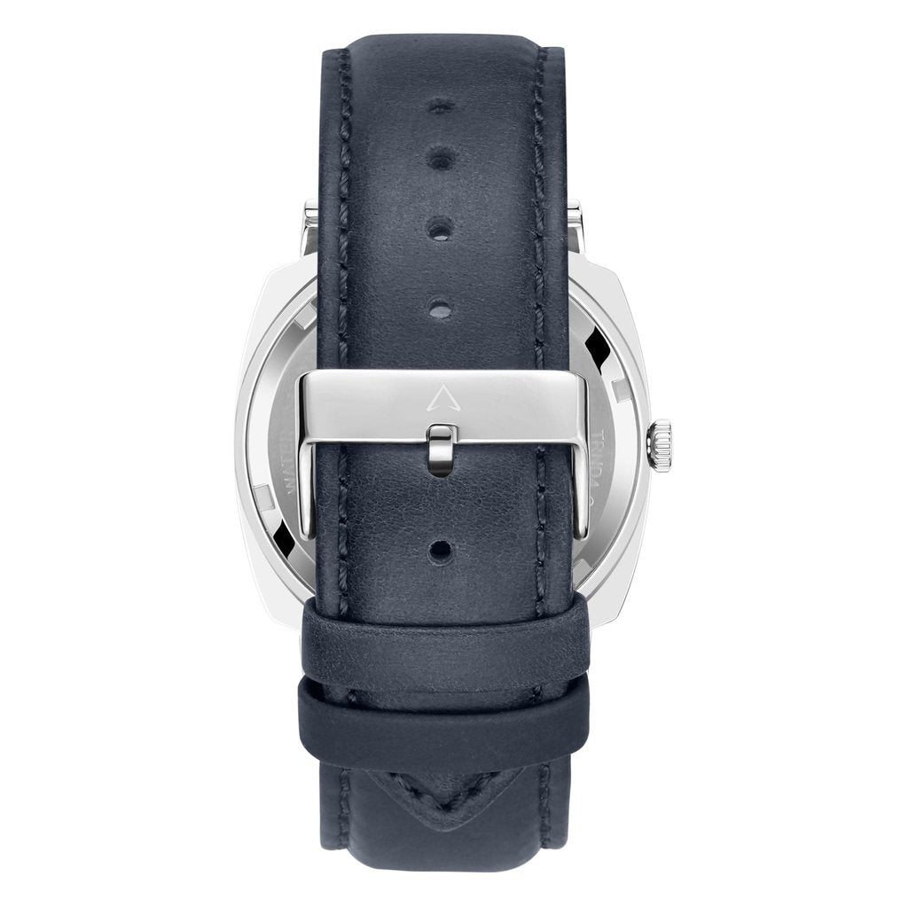 Trnda Men's Stainless Steel Square Watch, Blue Leather Band | Trd45mm