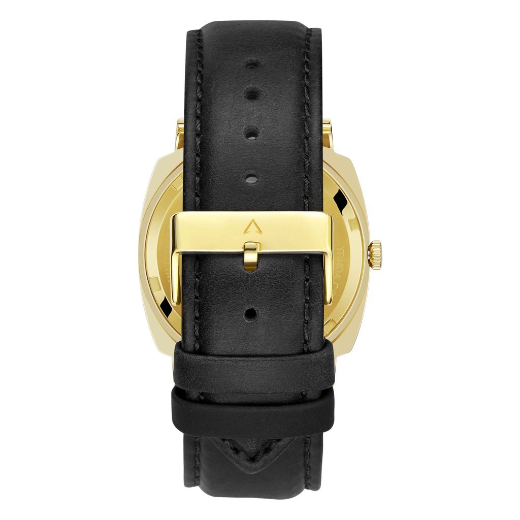Trnda Men's Gold Stainless Steel Watch, Black Leather Band | Trn-Ss45-4