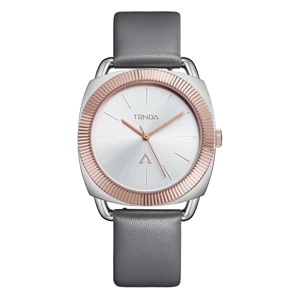 Trnda Women's Stainless Steel Gray Leather Watch, Silver Dial | Trn-W35.8