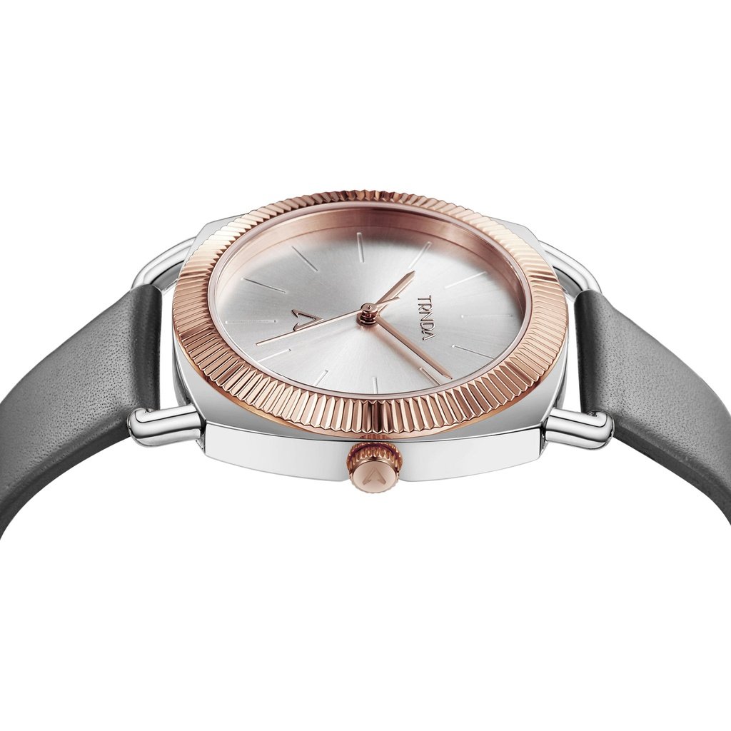 Trnda Women's Stainless Steel Gray Leather Watch, Silver Dial | Trn-W35.8