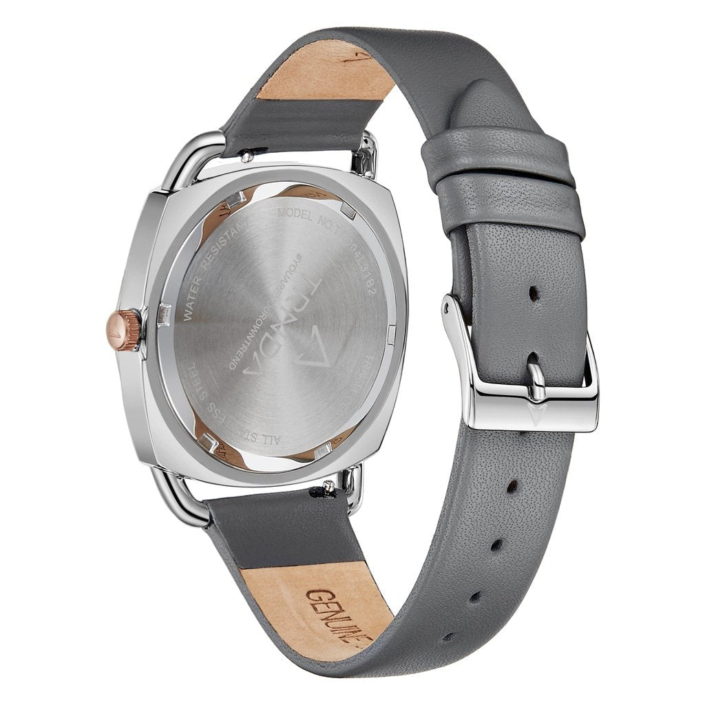 Trnda Women's Stainless Steel Gray Leather Watch, Silver Dial | Trn-W35.8