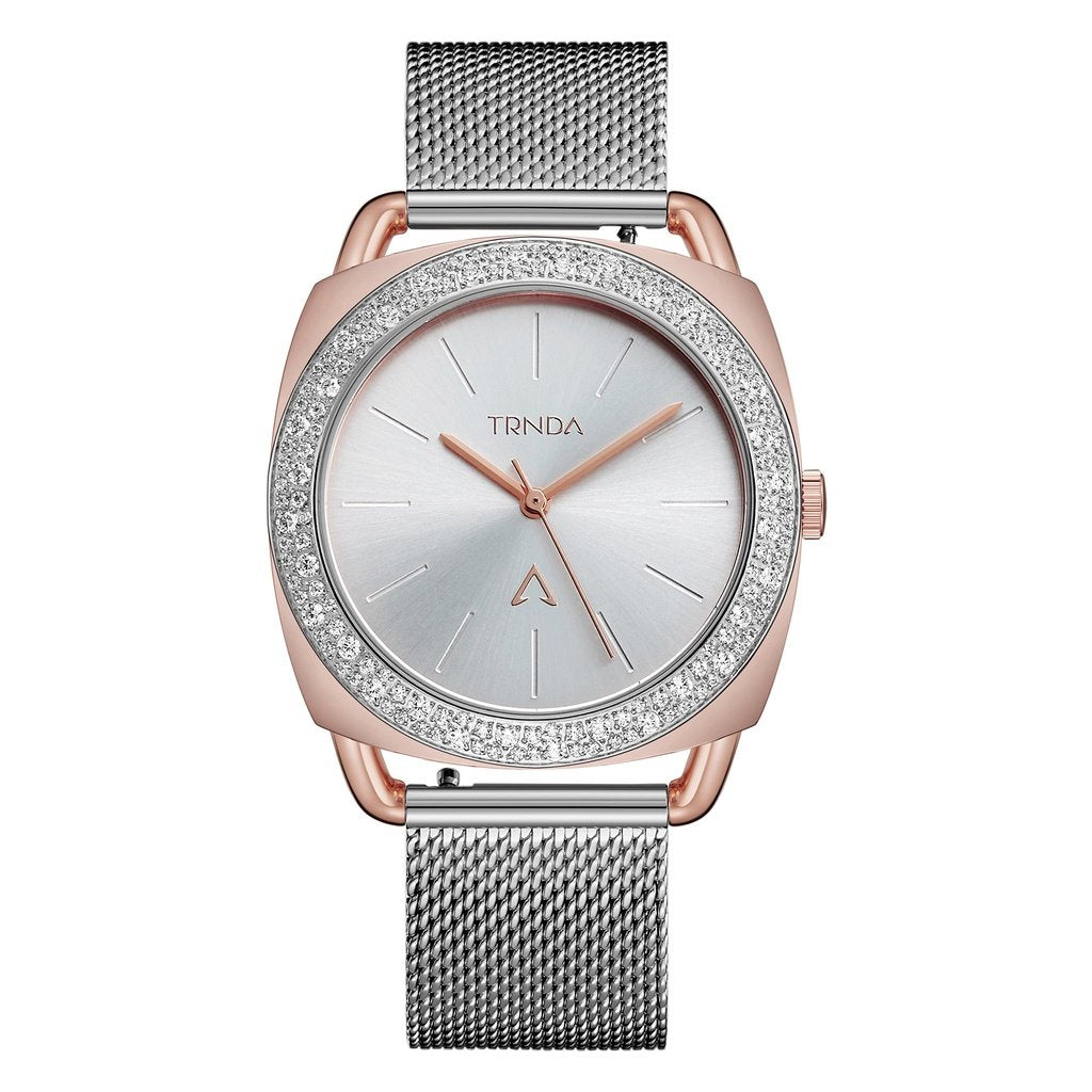 Trnda Women's Rose Gold Stainless Steel Watch, Silver Dial | Trnda-001-0