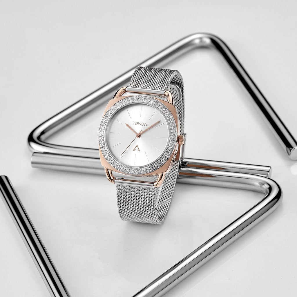 Trnda Women's Rose Gold Stainless Steel Watch, Silver Dial | Trnda-001-4