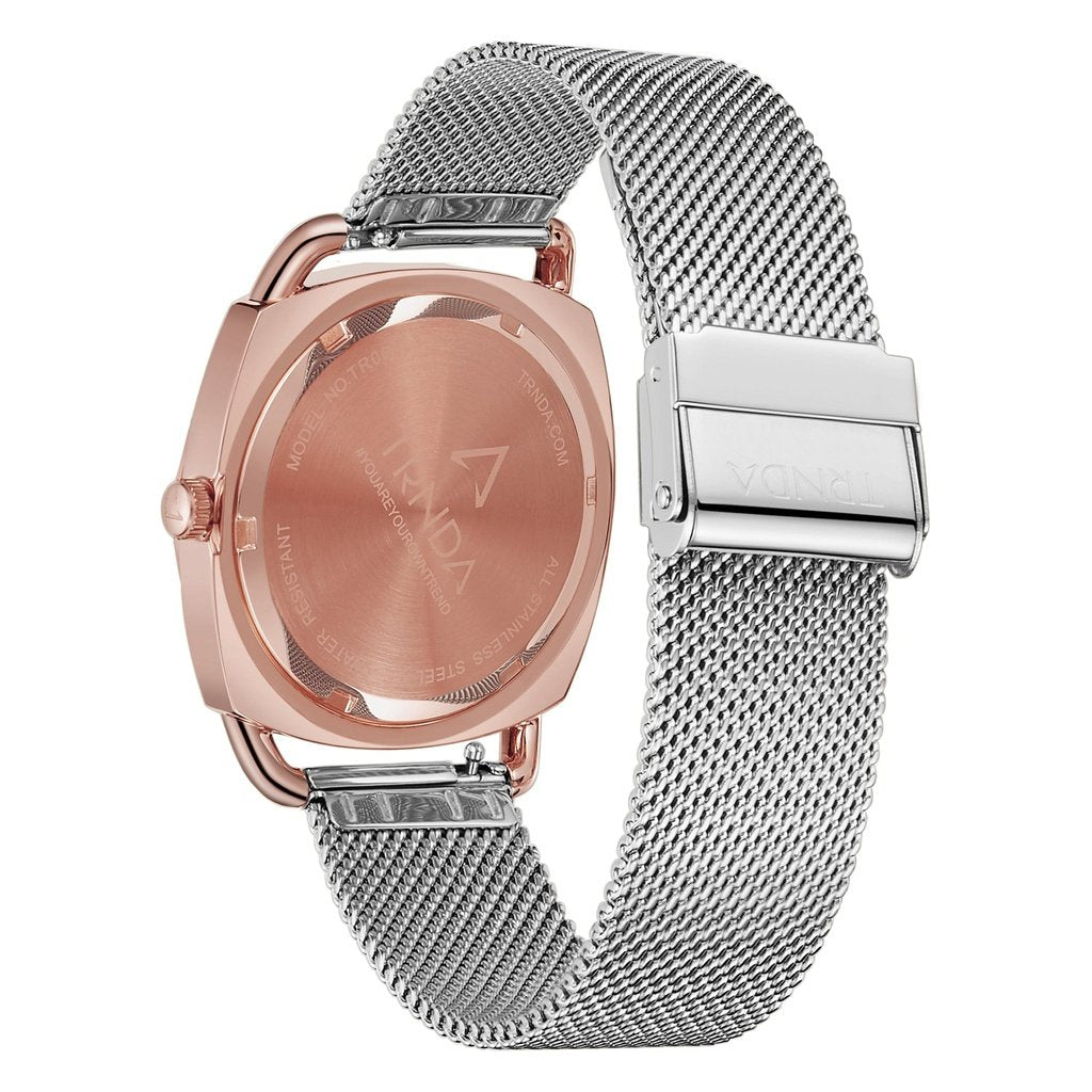Trnda Women's Rose Gold Stainless Steel Watch, Silver Dial | Trnda-001-3