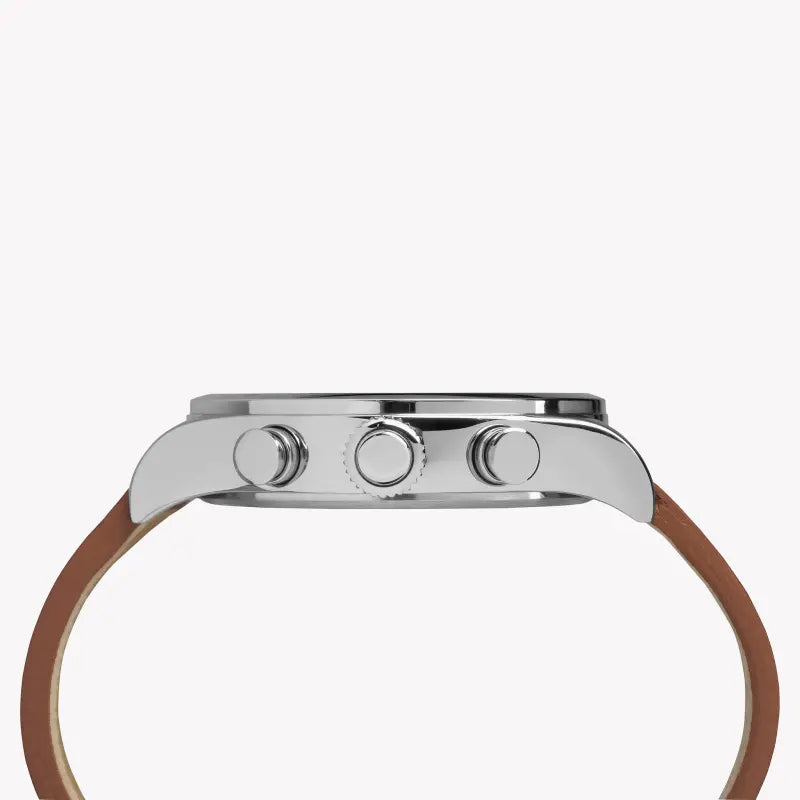 Timex Men's Brown Leather Watch, Black Dial | Tw2p84300