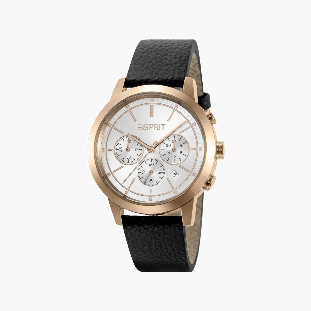 Esprit Men's Black Leather Watch, Silver Dial | ES1G306L0045-0