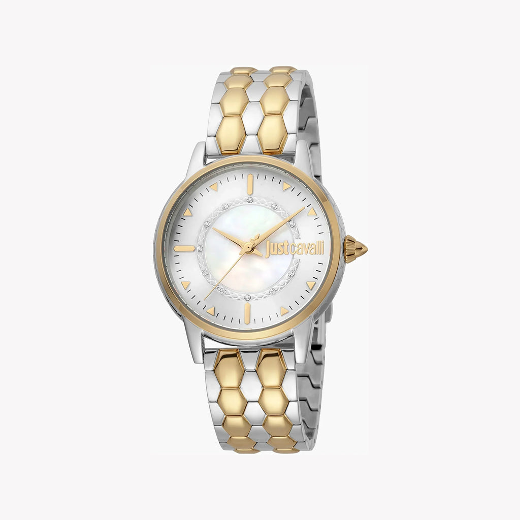 Just Cavalli Women's Silver & Gold Watch, White Dial | Jc1l149m0075