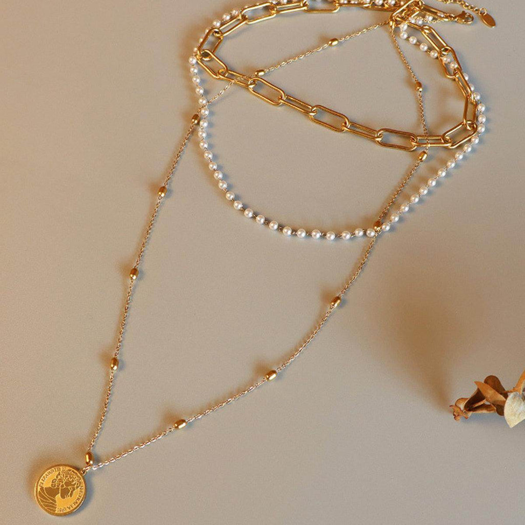 Synthetic Pearl Titanium Steel Three-Layered Necklace for Women