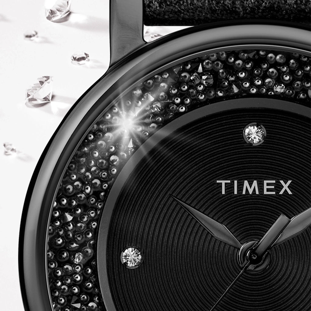 Timex Women's Black Leather Watch, Black Dial | Tw2r93000