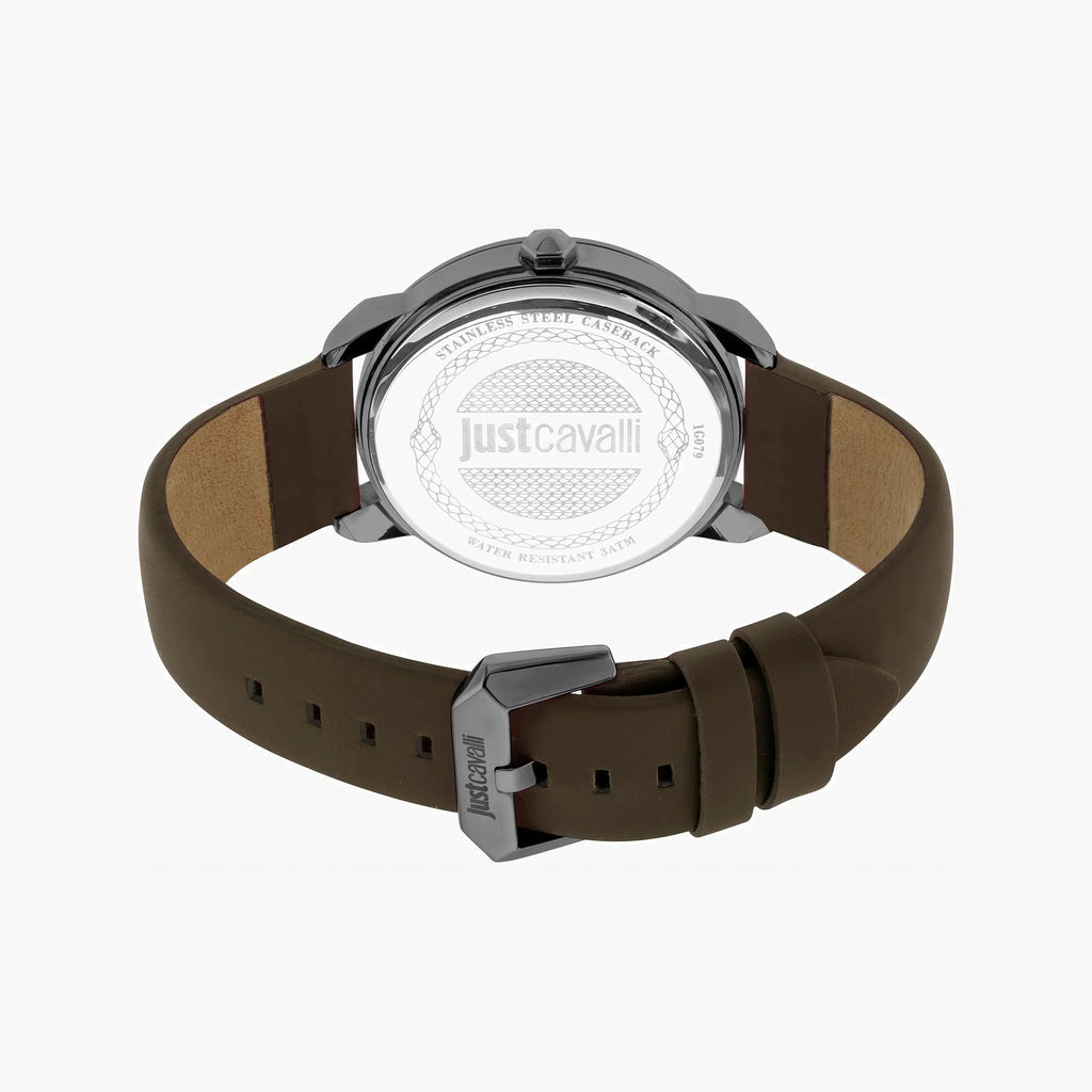 Just Cavalli Men's Brown Leather Watch, Gray Dial | Jc1g079l0035