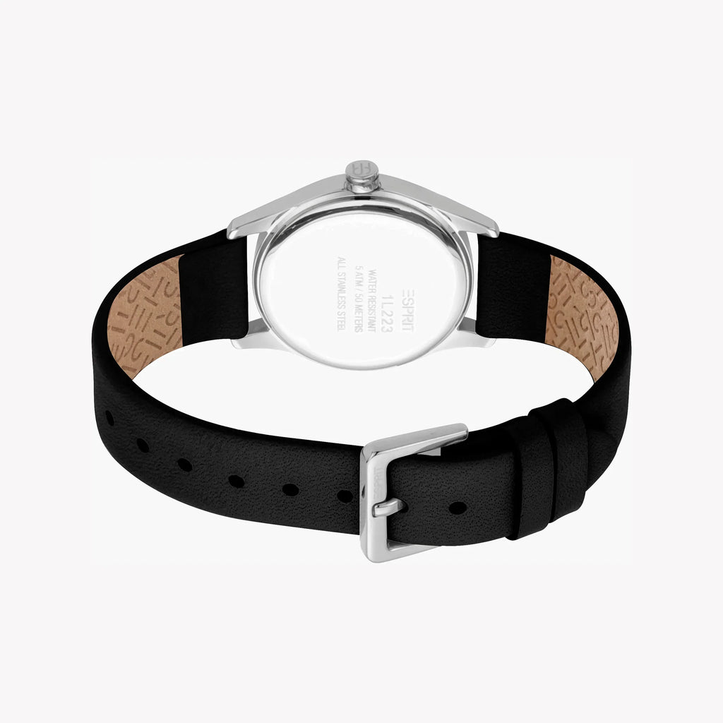 Esprit Women's Black Leather Watch, Silver Dial | Es1l000m0065