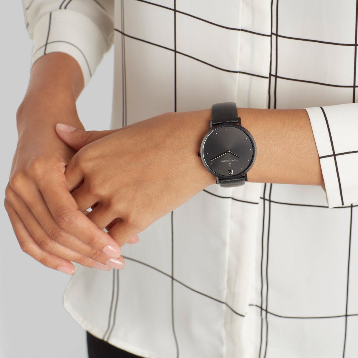 Pierre Cardin Women's Black Leather Watch, Stainless Steel | Cbv.1021