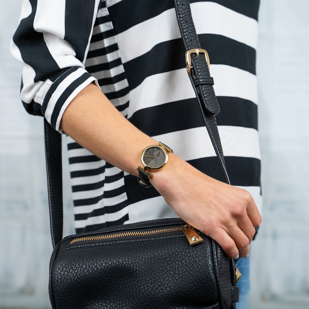 Pierre Cardin Women's Black Leather Watch, Gold Case | Cmd.3518-4